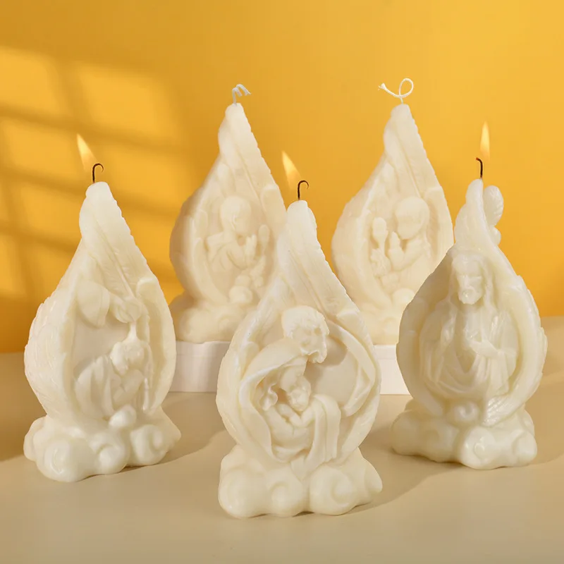Angel Wings Candle Silicone Mold Jesus Family Prayer Aromatherapy Candle Gypsum Resin Molds Church Home Decoration