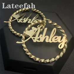 Lateefah-Boucles d'Oreilles DIY en Acier Inoxydable, Lettres de Nom Personnalisées en Anglais, Fil Circulaire Exagéré, Cadeaux de la Journée de Léon