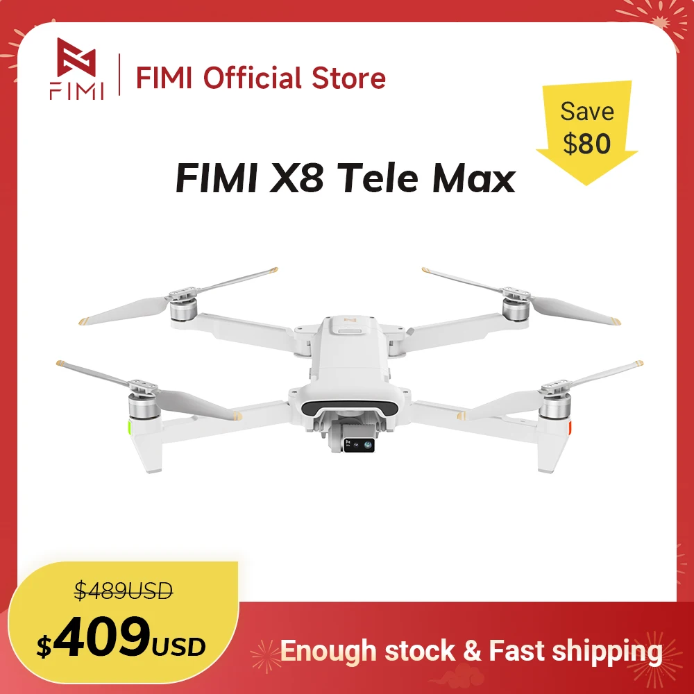 FIMI X8 Tele Max drone 20KM range with Wide-Angle Tele Camera 30x Hybrid Zoom 4K 60fps 3-axis Gimbal GPS AI Super Night Video