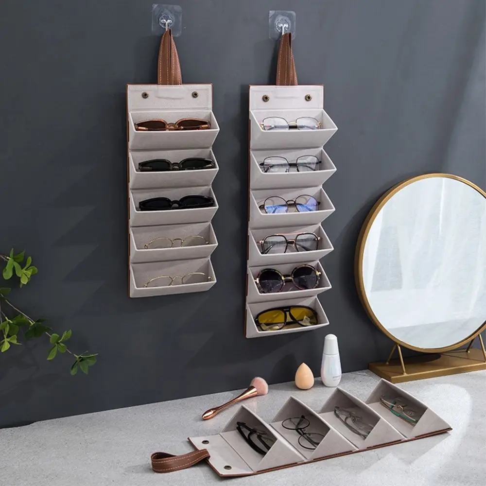 

2/3/4/5/6 Slots Sunglasses Organizer Folding Design 6 Slots PU Eyeglasses Storage Case Box Multiple Hanging Eyewear Holder