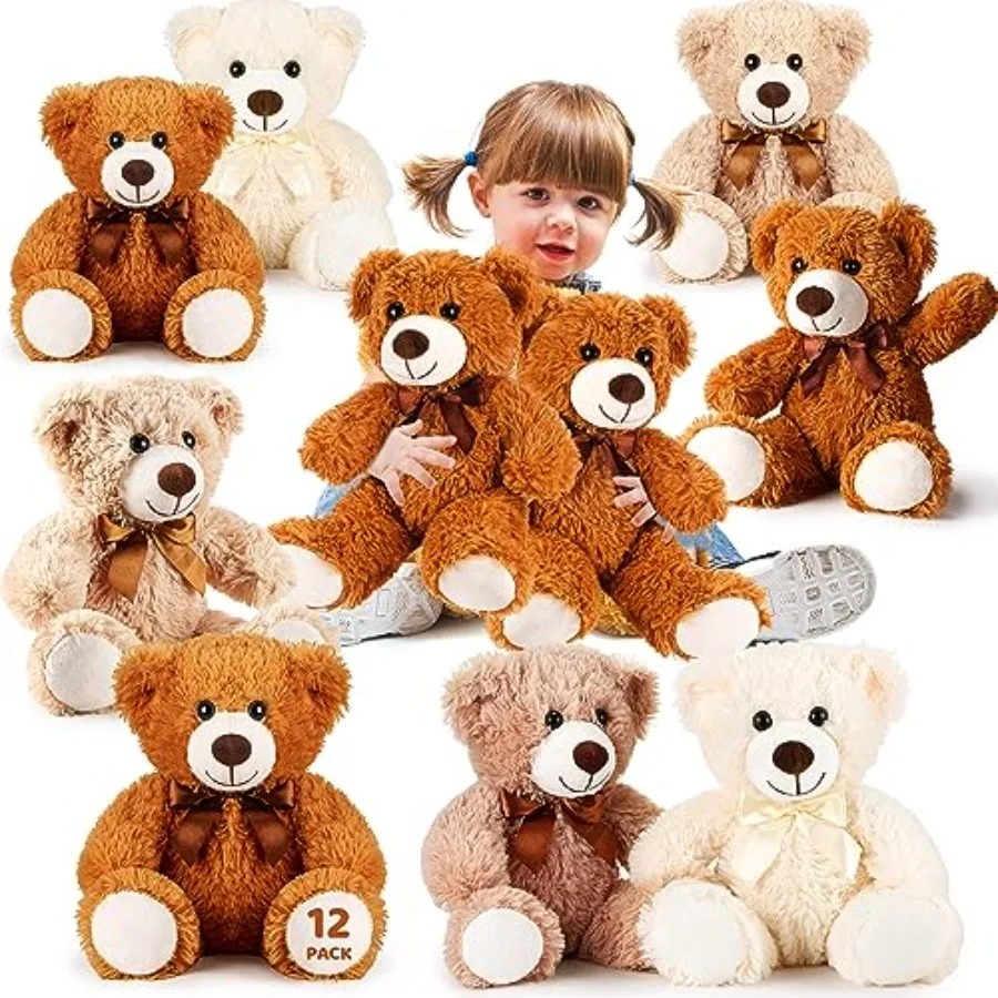 

12 Pcs 14 Inch Valentine's Day Bear Stuffed Animal Bulk Gifts Soft Plush Bear in Pink Ideal for Bridal Anniversary Centerpiece