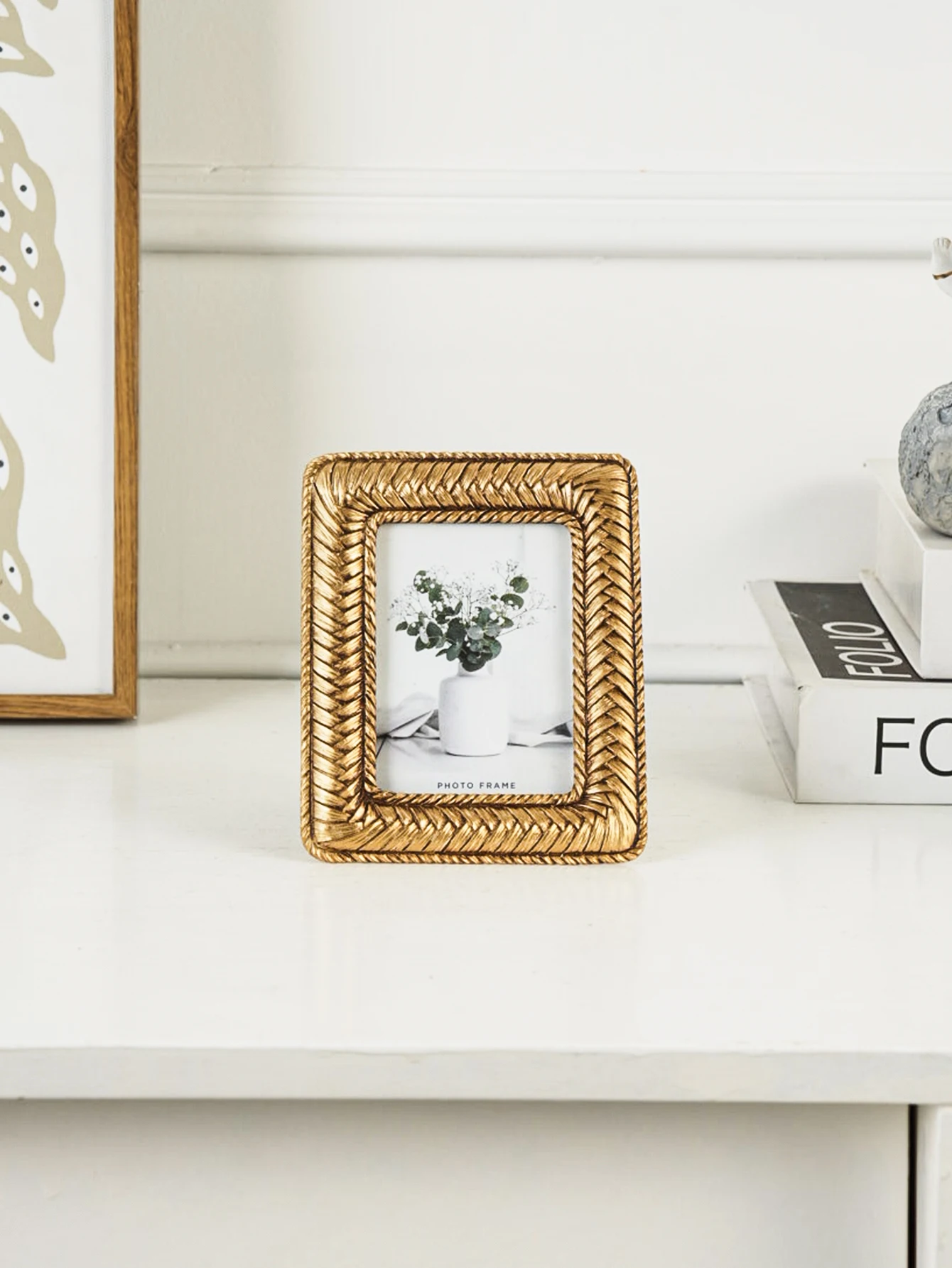 إطار صورة منسوج - ذهبي مثالي لغرف المعيشة وحفلات الزفاف وأعياد الميلاد أو كهدية مدروسة للذكريات