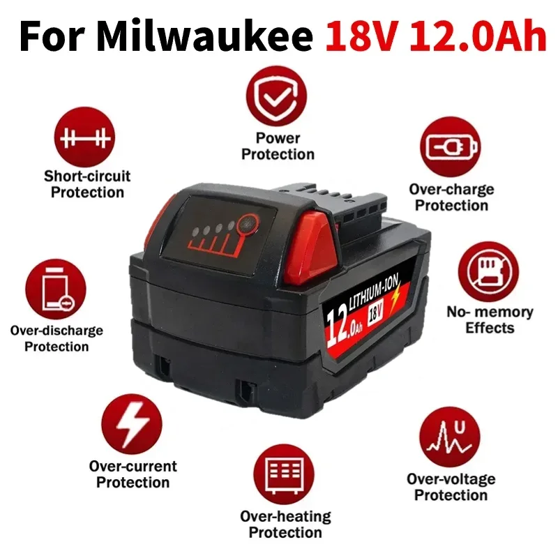 For Milwaukee M18 Battery 18V 6.0Ah 9.0Ah 12.0Ah Li-Ion Replacement 48-11-1815 M18B2 M18B4 M18BX L50 Cordless Power Tools