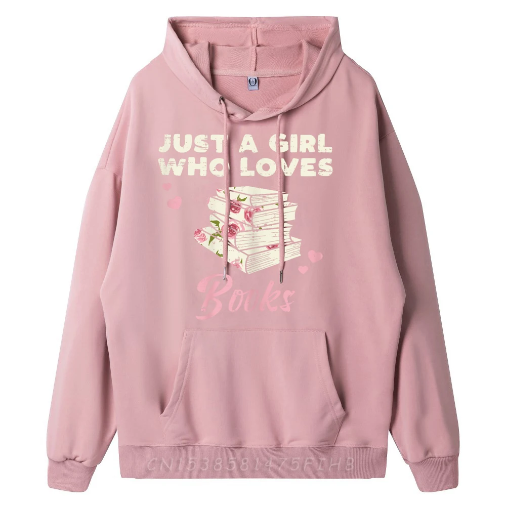 Cute Mens Hoodies Just Girl Who Loves Books Slogan Hoodies Round Collar Long Sleeve Classic Hoodies Father Day