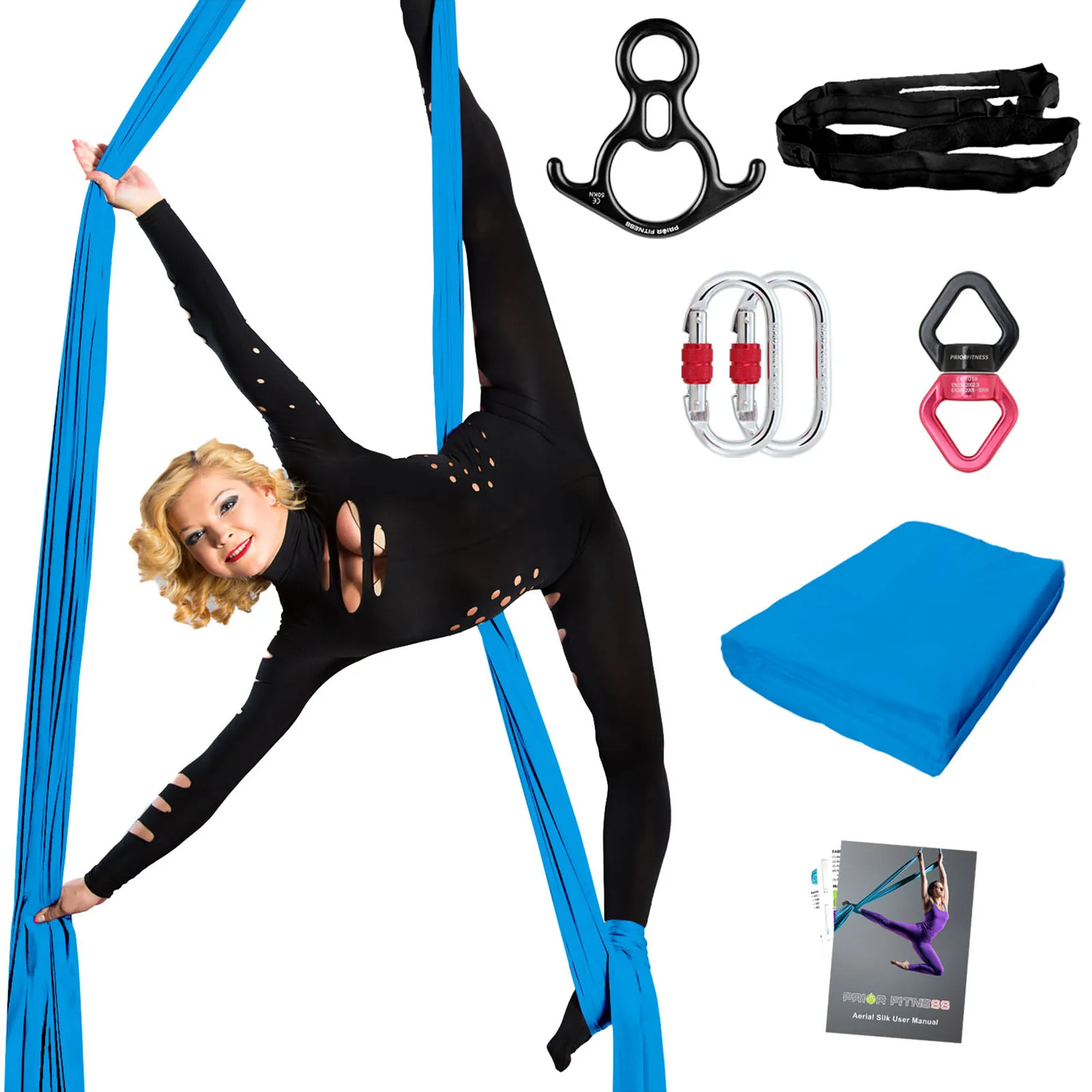 

PRIOR FITNESS 9 yd/8.2m Aerial Silks Kit 40D Nylon Fabric Hammock Set with Hardware and Guides for All Levels of Aerial Yoga