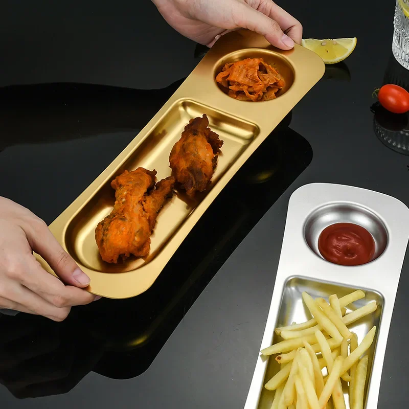 DSAstainless steel tableware fried chicken tray rectangular snack dipping tray tray
