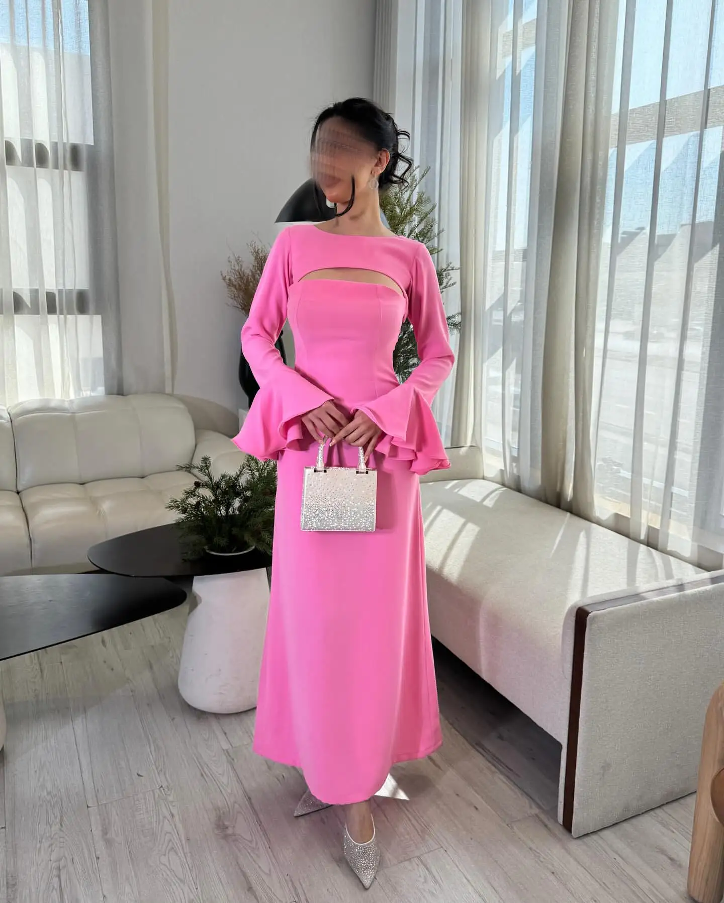 

Customized Mermaid Long Sleeves Evening Dresses O-Neck Ankle Length Prom Dresses Vestidos De Noches Party Gowns