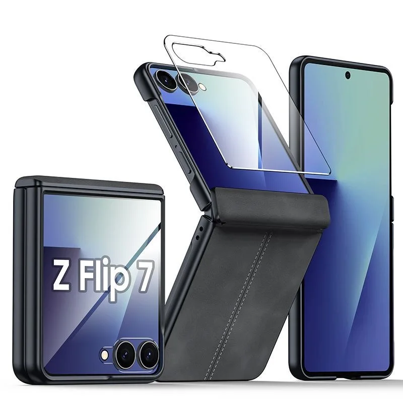 Business Sheepskin Case For Samsung Galaxy Z Flip 8 7 6 Screen Protector For Galaxy Z Flip 8 Middle Shaft Hinge Anti Knock Cases