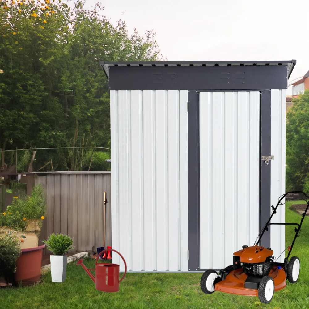 Dreamzon Garden Metal Storage Lifter Shed Gray White 5x3x6ft outdoor storing tools Rainproof Hinge door version