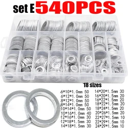 540/450/360/280/200pcs Washer Oil Drain Plug Gaskets Aluminum Flat Washer Combination KitM6 M8 M10 M12 M14 M16 M18 M20 M22 M24