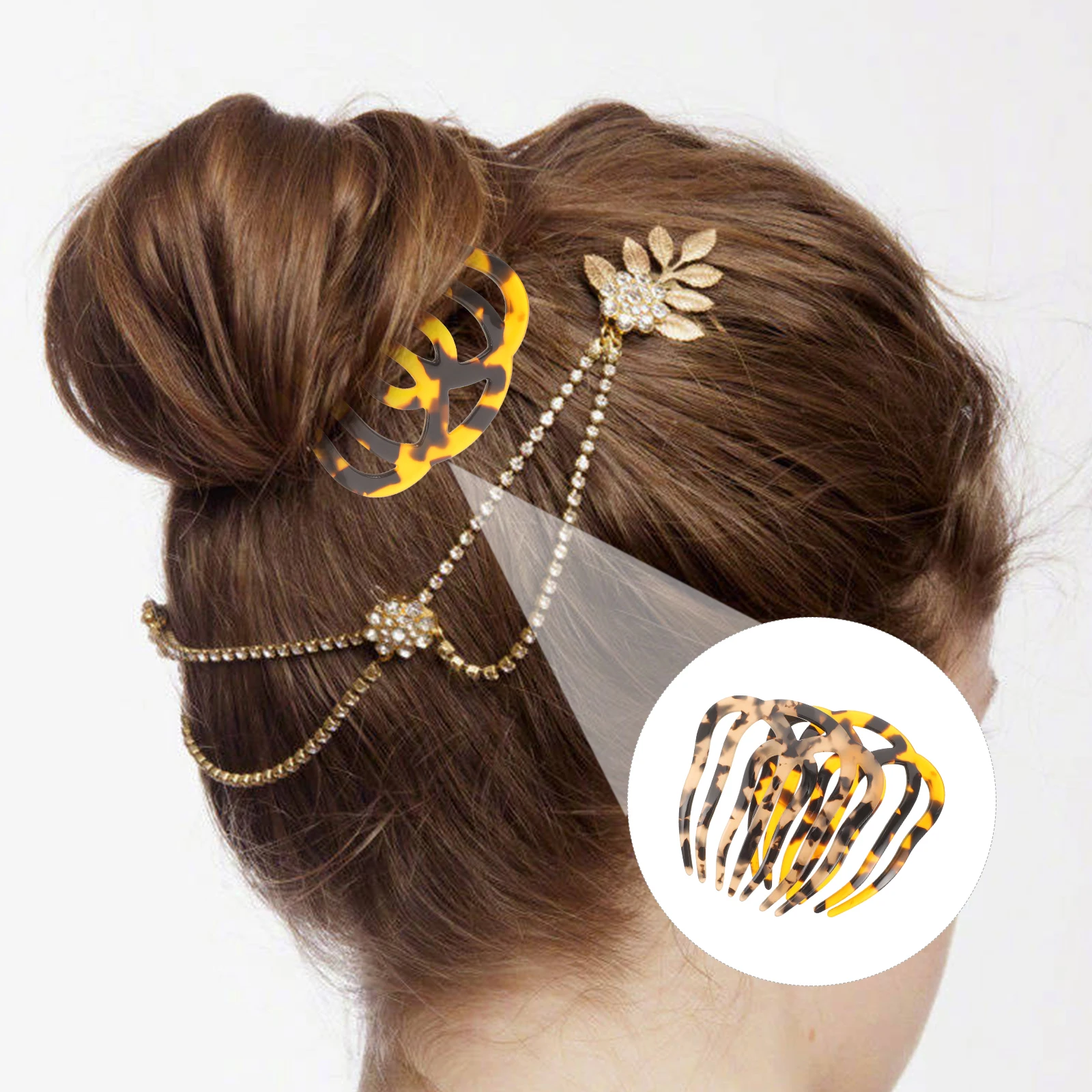 

2Pcs Multipurpose Hair Combs Creative Seven-Tooth Leopard Design Elegant Chic Hair Supplies Unique Combs Styling Set