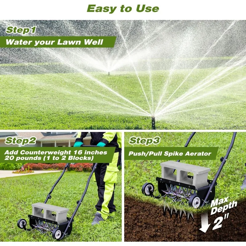 18-Zoll-Push-Spike-Belüfter, robuster rollender Rasenbelüfter, rotierender Spike-Rasenbelüfter, manuelle Belüftungsausrüstung mit