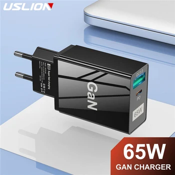 USLION 맥북 프로 노트북용 범용 충전기, 65W GaN QC3.0 PD3.0 충전 어댑터, 아이폰 14 플러스 13 11 화웨이 삼성 S22 용