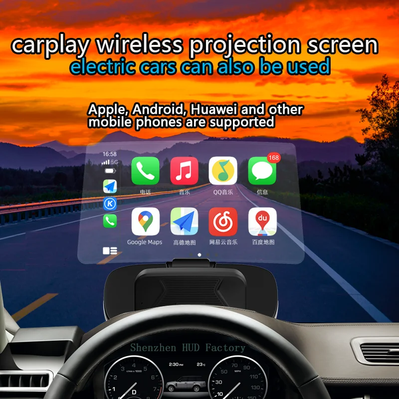 HUD navigator CarPlay HUD speedometer altimeter Wireless CarPlay/Hicar/Android Auto Screen mirroring Simple and easy to use. Lar