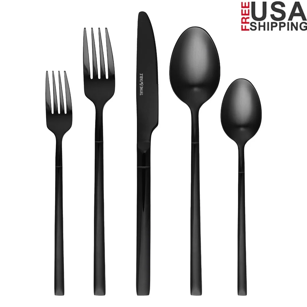 

20 Piece Stainless Steel Flatware Set Service 4 Elegant Black Finish Modern Dining Utensils Durable Forks Knives Spoons Ideal