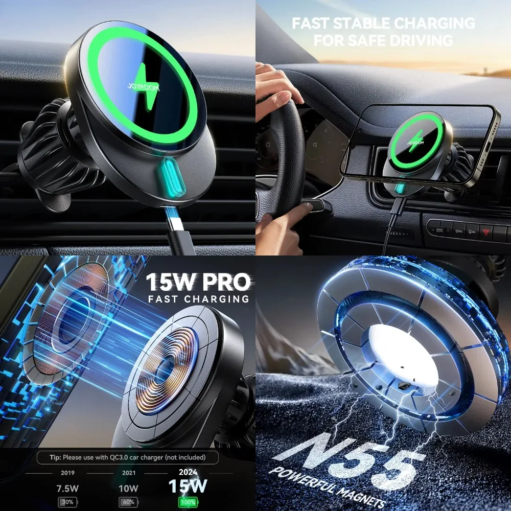 

sfeae Magnetic Car Phone Holder 15W Fast Wireless Charging Car Charger Phone Mount Air Vent Car Holder Mount For iPhone 16-12