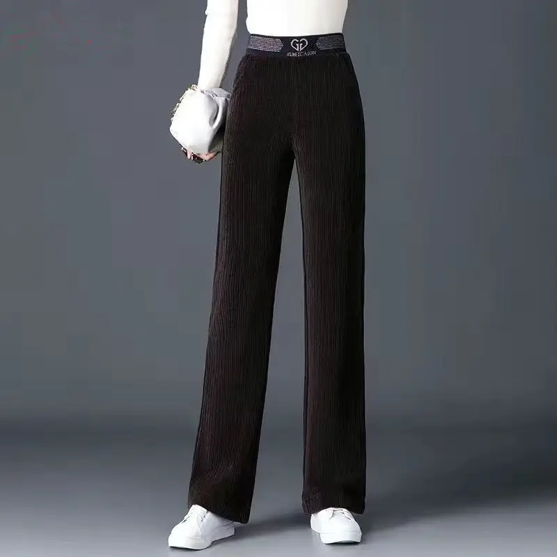 Korean New Women Corduroy Fleece Pants Autumn Winter Fashion Casual High Waist Solid Loose Thicken Vintage Straight Trousers