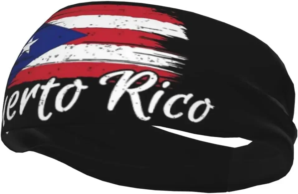 Vintage Puerto Rico Flag Print Headband Sweat Absorbent Sports Hairband for Yoga Running Daily Wear Elastic Non-slip Patriotic