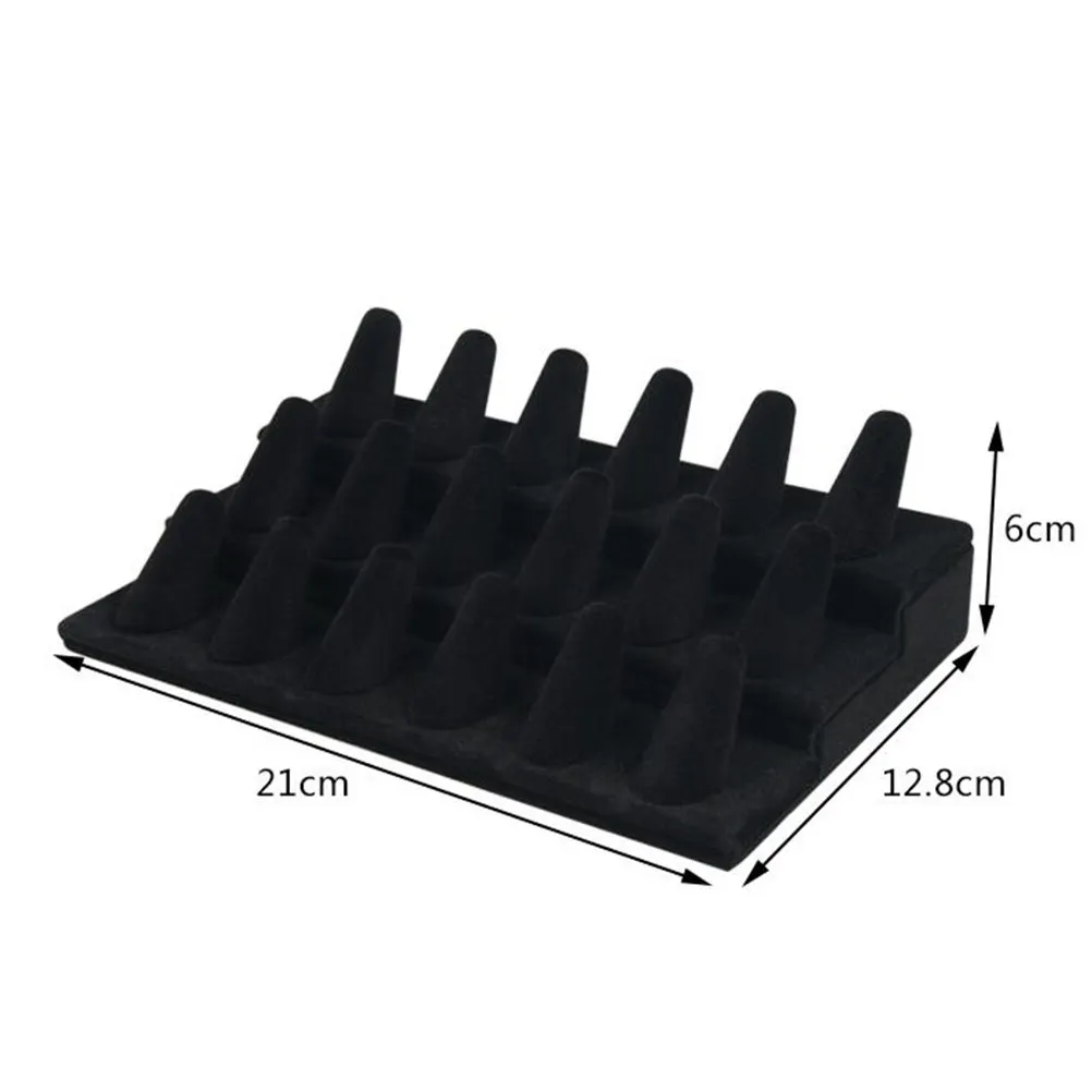 

Black 3-Tier Flocking Ring Display Stand for Jewelry Showcase Storage Organizer Home Retail Decor Finger-Shaped Soft Surface