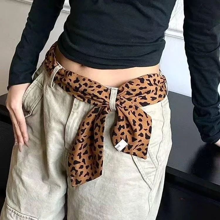 

Ретро-шарф с леопардовым принтом, женская повязка для волос, шелковый галстук, модный узкий длинный ремень-лента, стильный аксессуар
