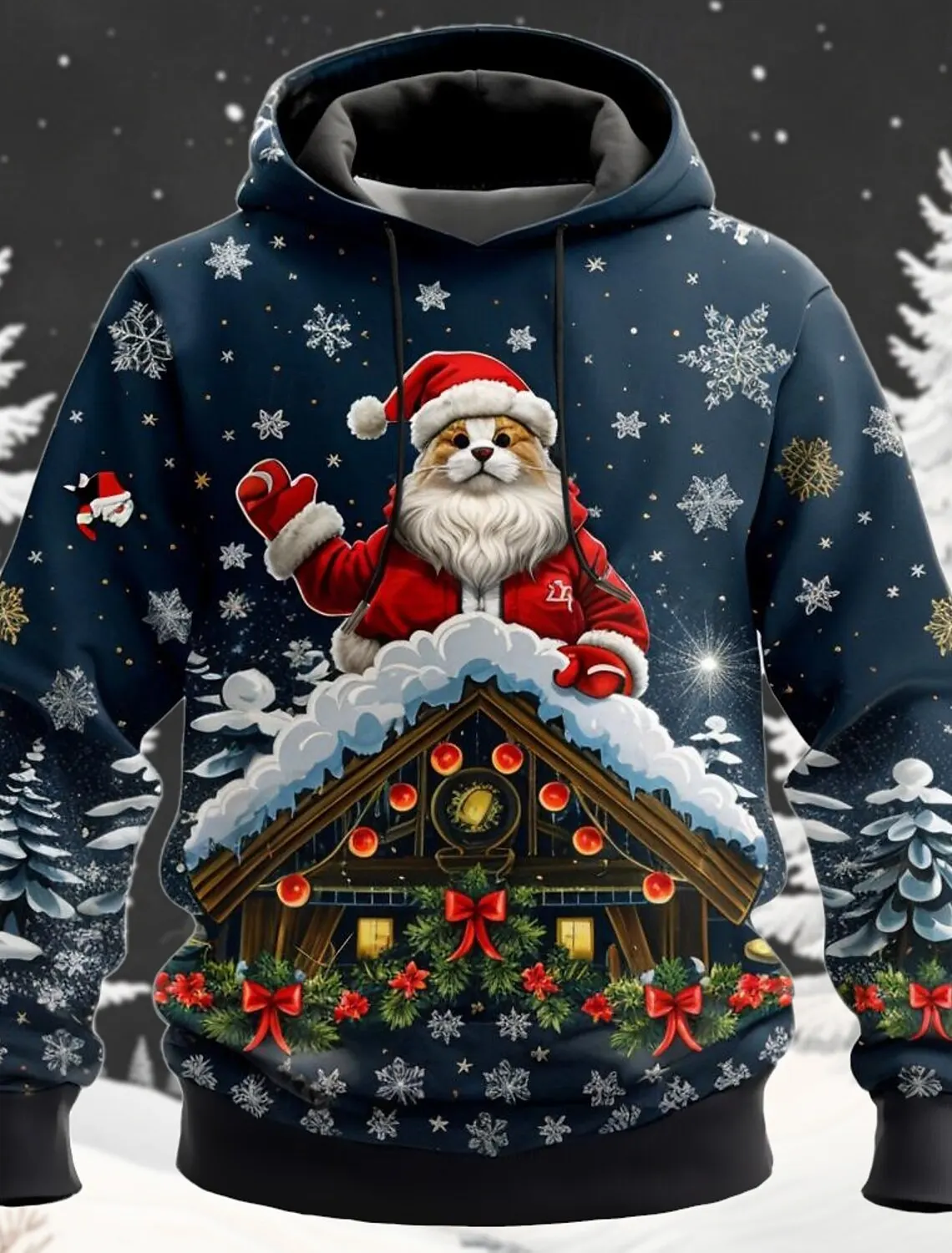 Santa Claus Men's Fashion 3D Print Hoodie Holiday Streetwear Christmas Hoodies Hooded Front Pocket Designer Hoodie Sweatshirt