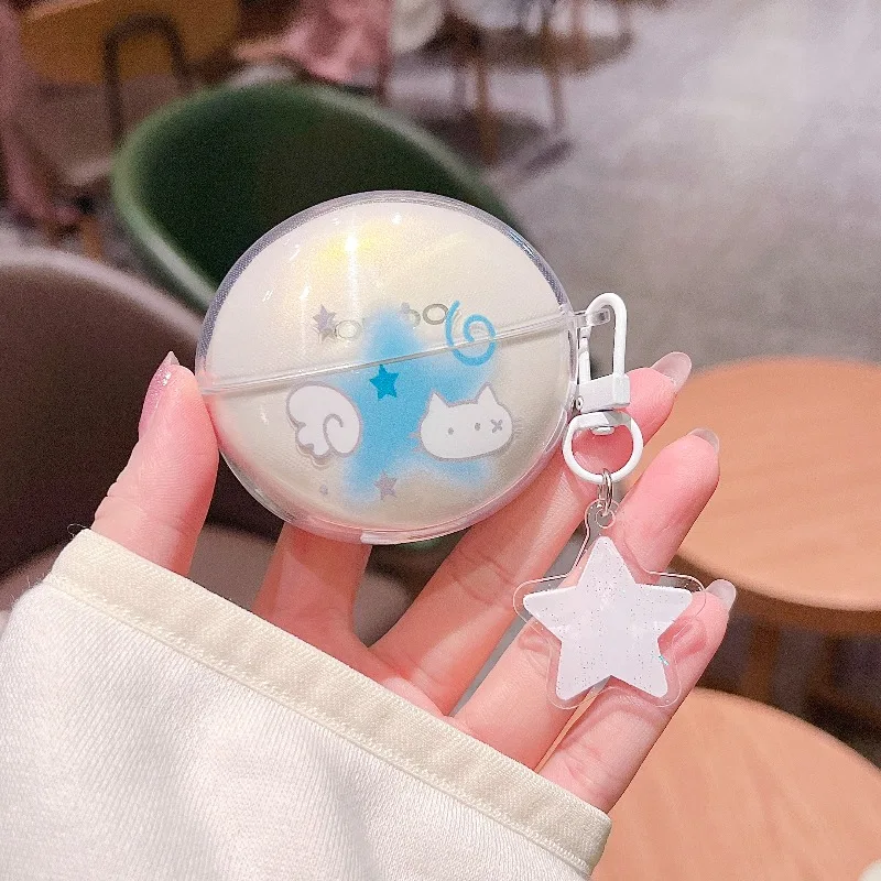 

For OPPO Enco Air 5 Pro 4Pro 4i R4 Enco Free 4 Clip 2 Case Ins Cute Stars Wing Cat Soft Protection Earphone Cover with Keychain