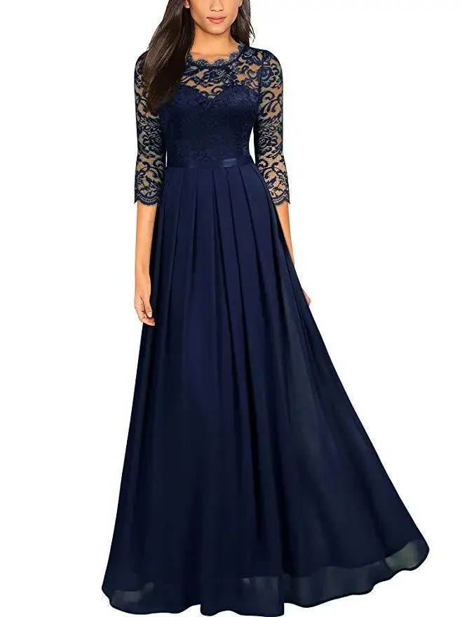 Amazon European Style Chiffon Evening Dress Round Necklace Long Dress Women's Clothing Stock Available For Various Occasions