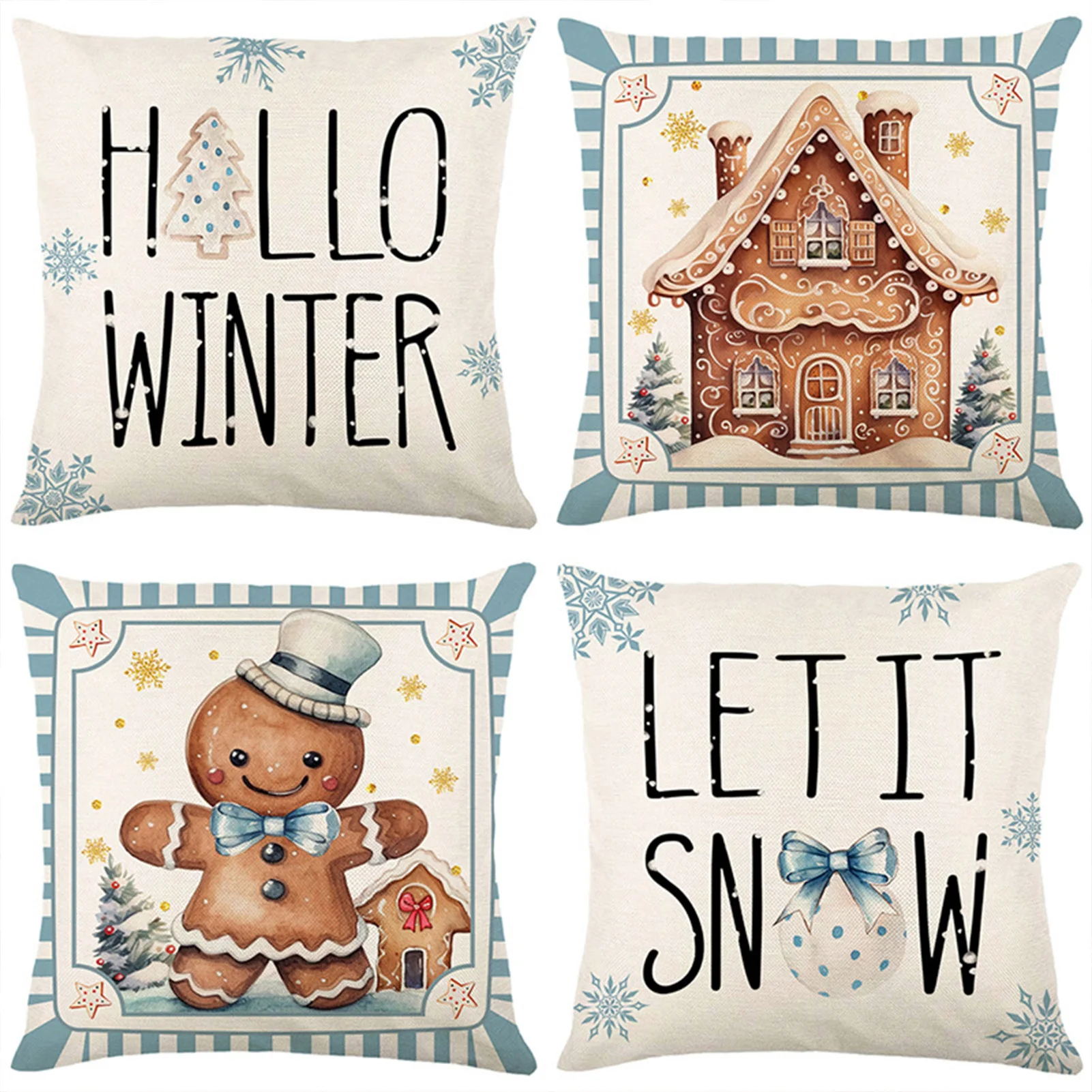 

D45cm Universal Pillowcase Christmas Sofa Chair Bed Decorative Pillow Cover Cartoon Gingerbread Man Pattern Decor Pillowcase