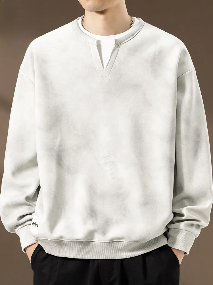 

Мужская толстовка-обманка (имитация двухслойности) из хлопка, весна 2026, новая коллекция, повседневная, с круглым вырезом, длинным рукавом, свободного кроя.