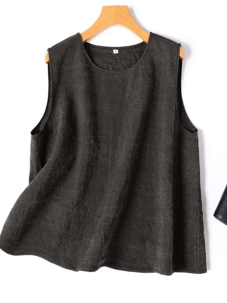 Black Gray 100% Natural Mulberry Silk Turtle Crack Gambiered Guangdong Gauze Women's Round Neck Casual Vest