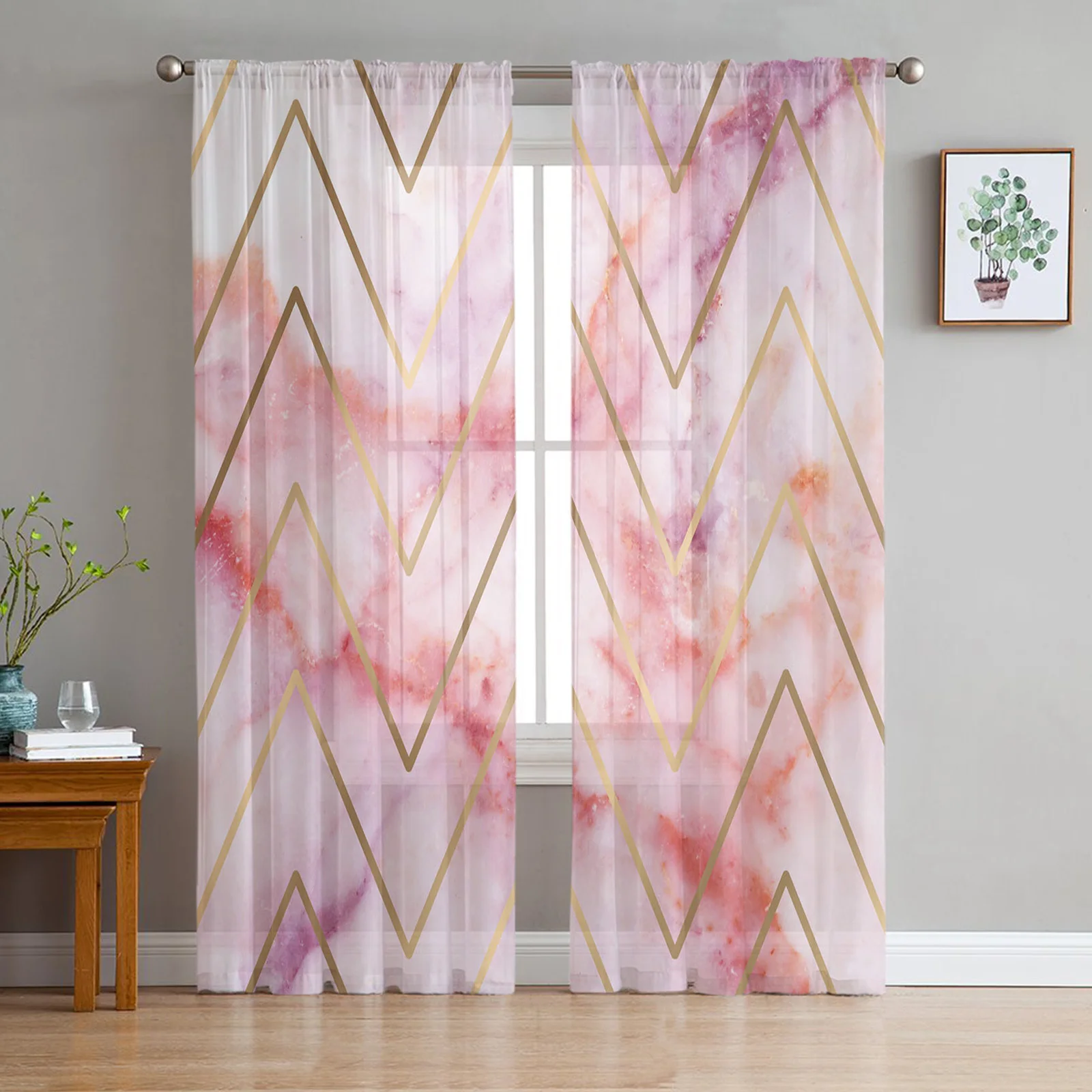 

Marble Watercolor Art Line Bedroom Voile Tulle Curtains Hotel Home Decor Sheer Curtains for Living Room Chiffon Printed Drapes