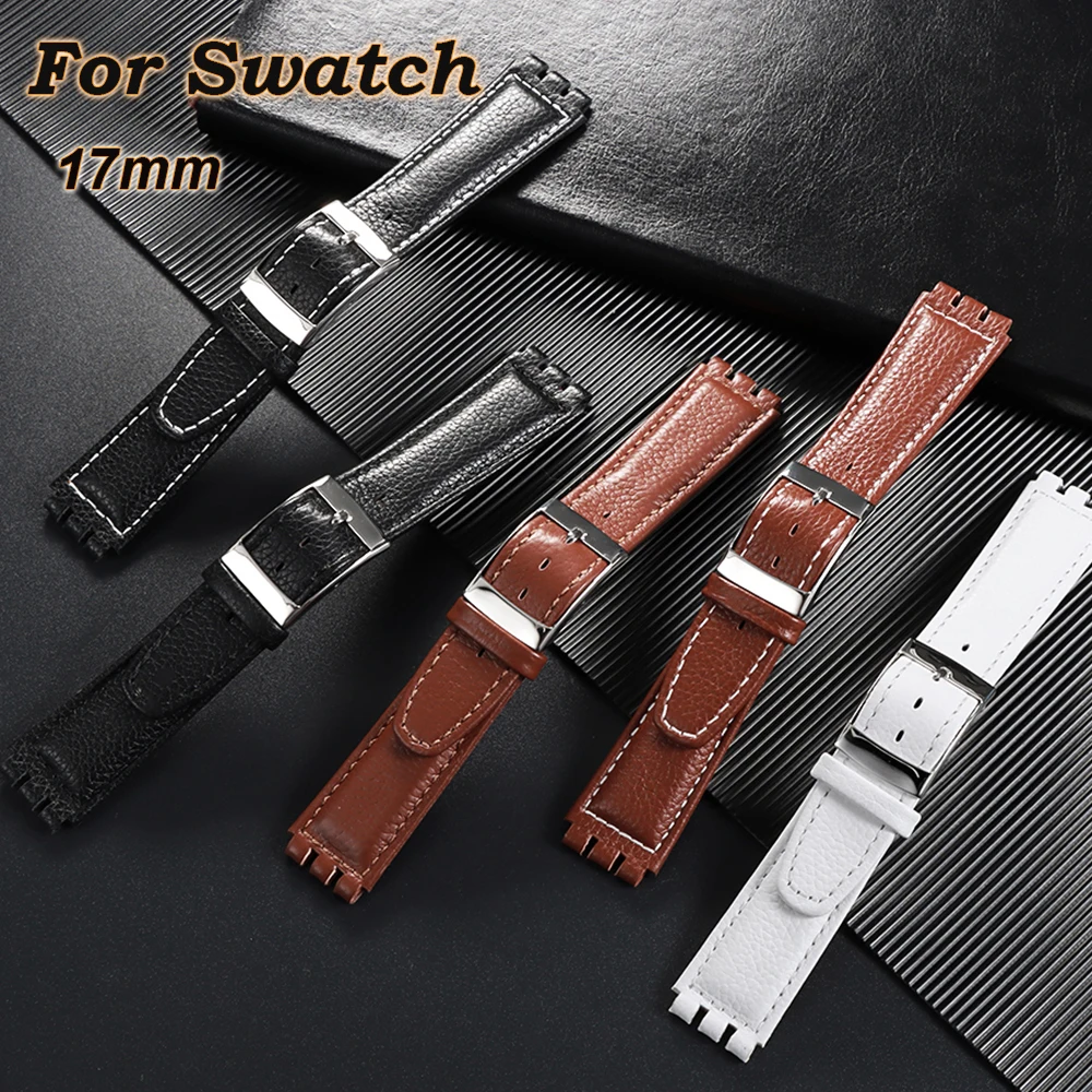 Weiches Rindsleder-Uhrenarmband für Swatch 17 mm für Damen und Herren, Uhrenarmband aus Kalbsleder, Sport, wasserdichtes Armband-Zubehör
