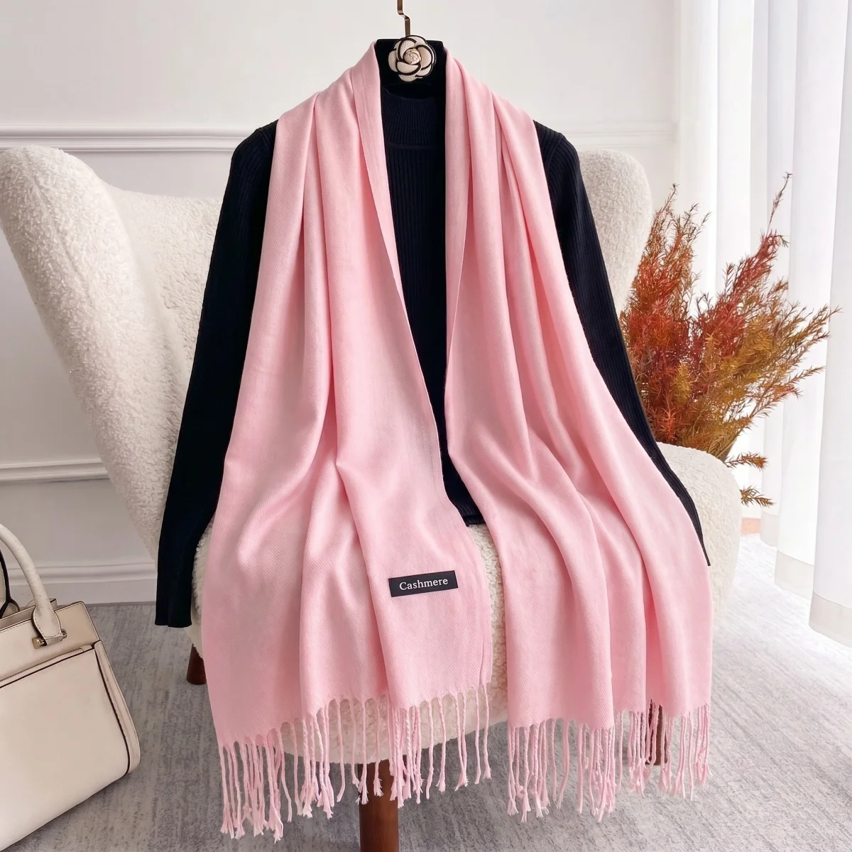 Scarf Cashmere Feel Solid Color Ladies Long Tassel Scarves Big Size Wedding Party Shawl Blanket Wrap