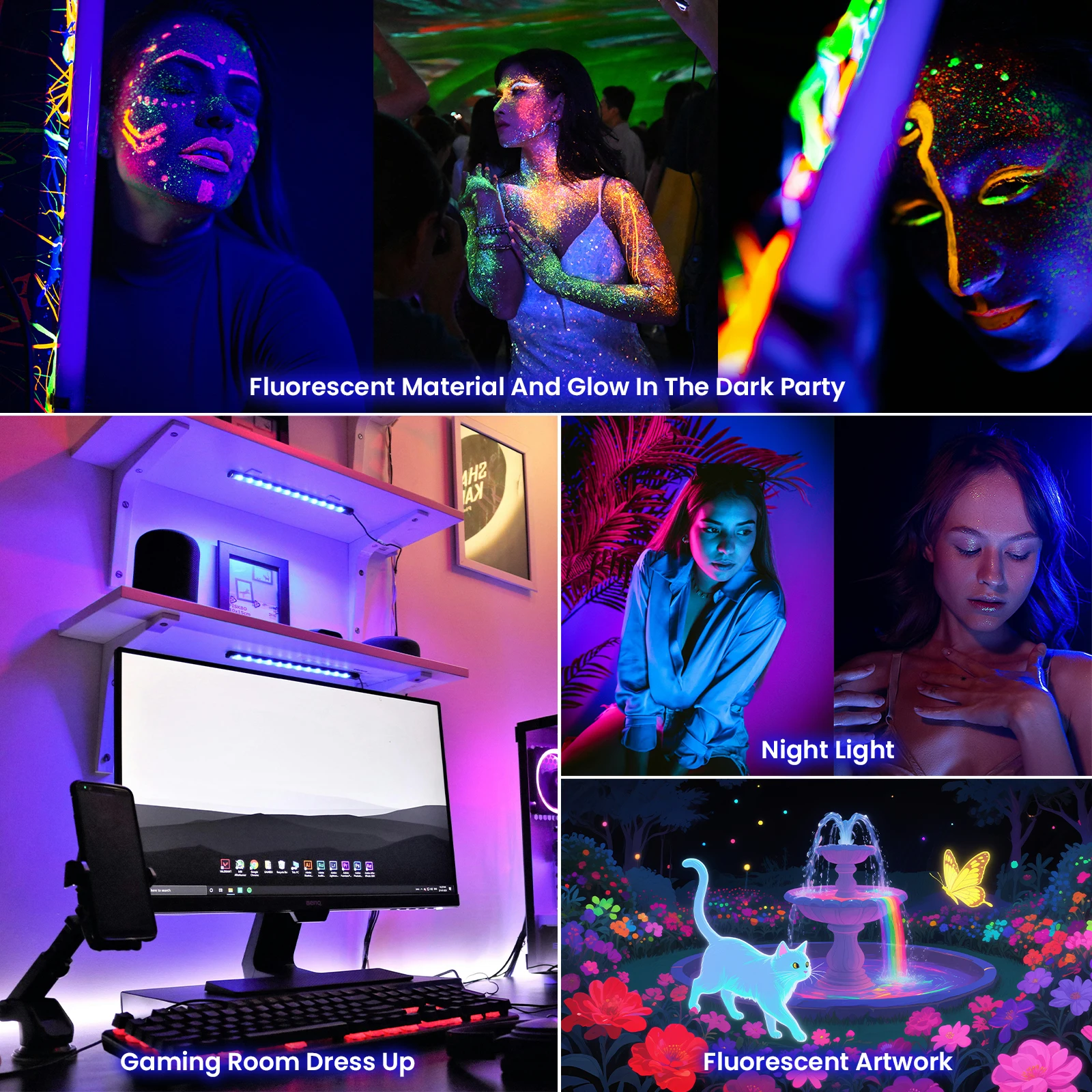 USB LED Black Bar Light 395-405nm 4Pcs/Pack UV Purple LED Blacklight Lamp USB ON/OFF Switch Party Halloween Disco Night Lighting