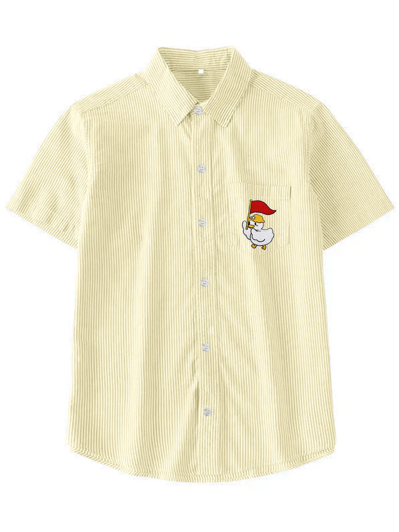 

Summer New Trend Simple Men's Cartoon Fun Motivational Little Duck Pattern Short Sleeve Striped Casual Shirt
