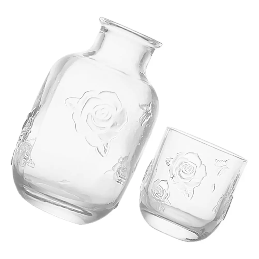 

Vintage Embossed Floral Glass Teapot Cup Set Multifunctional for Cold Drinks Fruit Juice Bedroom Water Carafe Glass Teapot