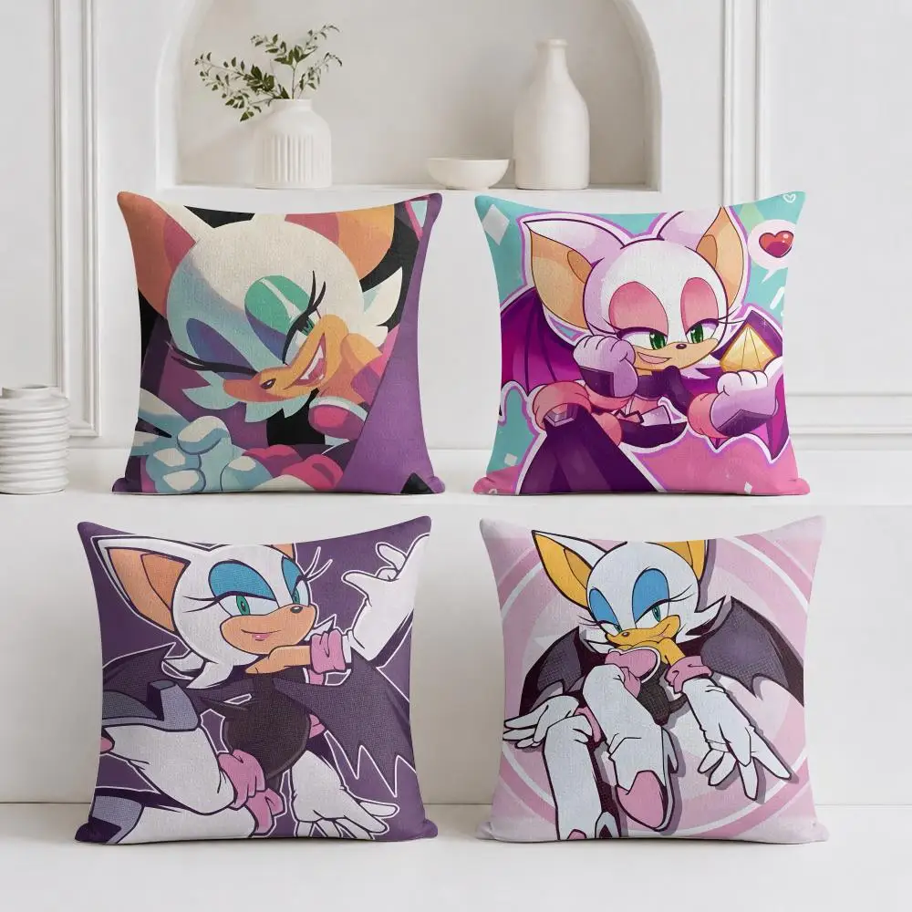 S-Sonic the Hedgehog Rouge the bat Cushion Cover Organic Linen Square Pillow Case Durable Non-Allergenic And Kind To Skin