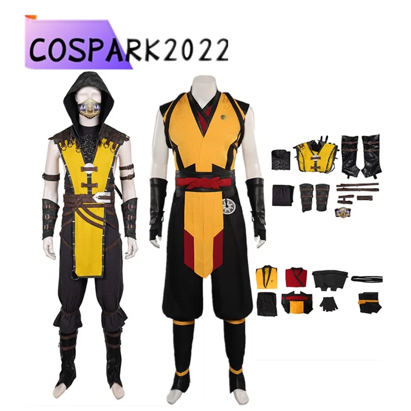 

Костюм для косплея Скорпиона, Mortal Game Fantasia Kombat, мужской жилет, брюки, пояс, маска, шляпа, наряды, маскировка на Хэллоуин, карнавальный костюм для вечеринки