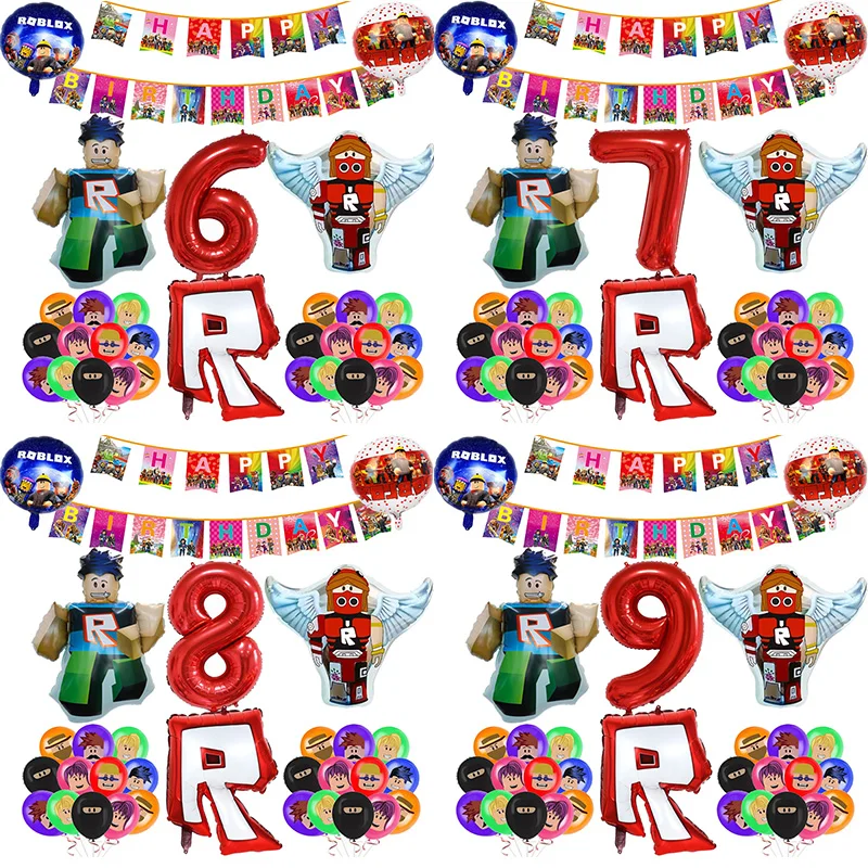 1Set ROBLOX Theme Happy Birthday Balloons Cartoon Game Family Party Decorations Boy Kid Toy Baby Shower DIY Foil Latex Balloons
