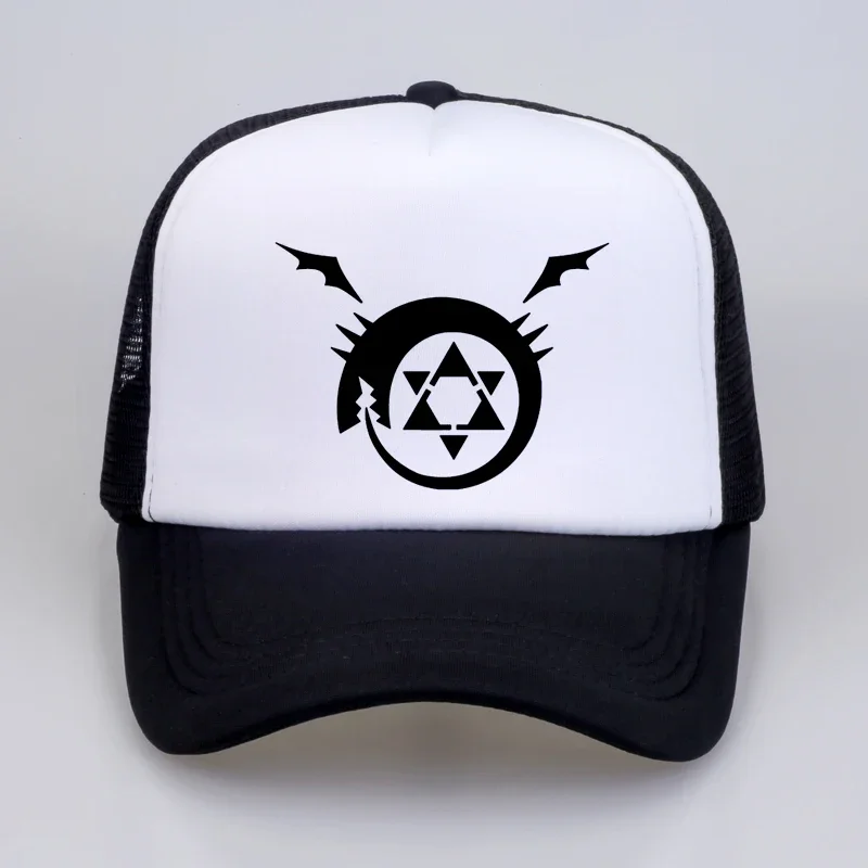 

Cosplay Full metal Fullmetal Alchemist Steel Edward Alphonse Baseball caps Anime Man Women mesh Trucker Cap Hat