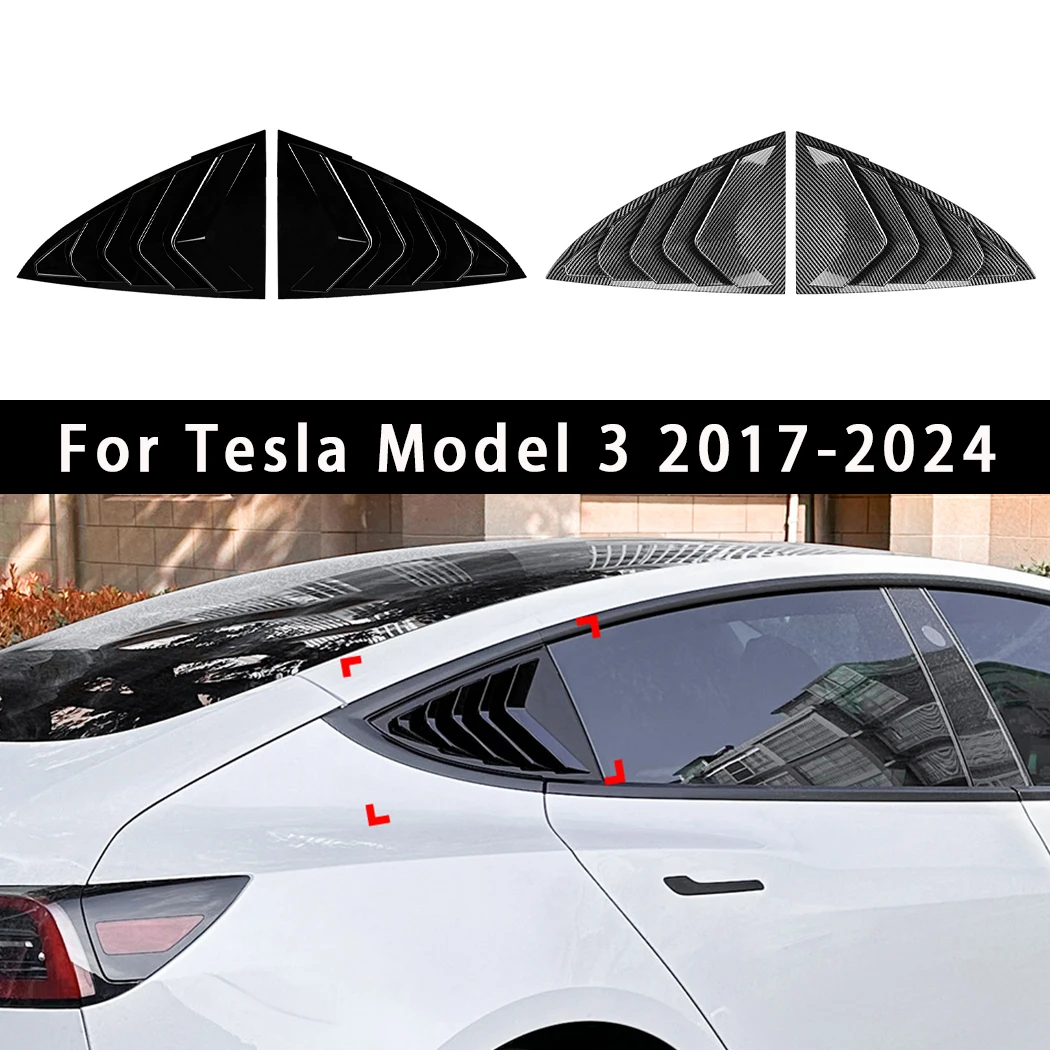 

2PCS Carbon Fiber Car Quarter Window Louver Cover For Tesla Model 3 2017-2024 Rear Triangle Window Cover Auto Accessories