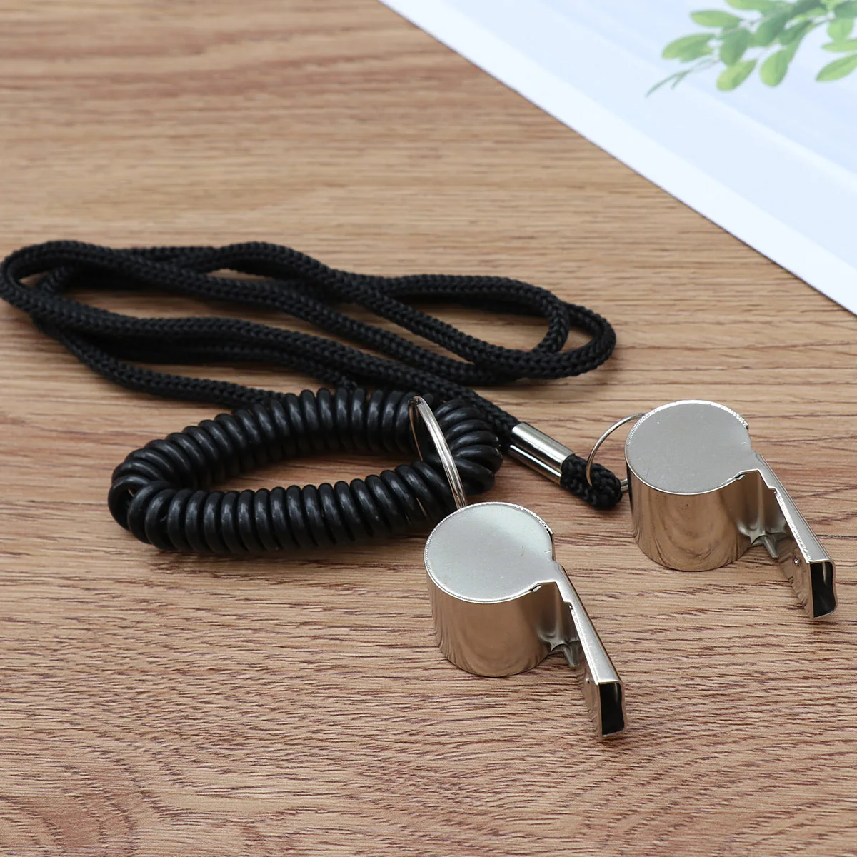 

2Pcs Metal Whistles Stainless Steel with Black Lanyard for Sports Referees Coaches Outdoor Safety Metal Whistles