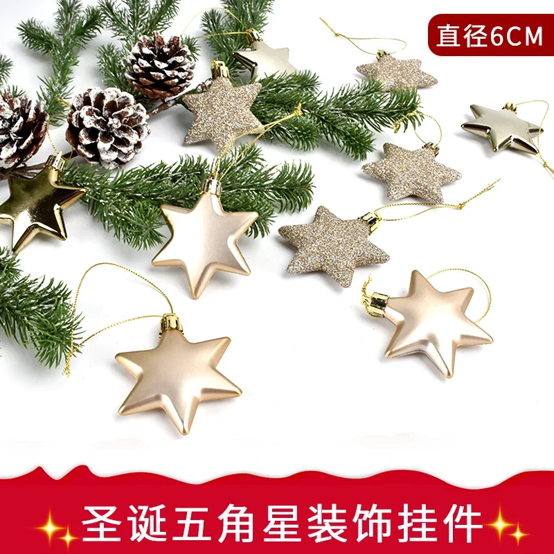 Christmas decorations 6CM plastic five-pointed star PVC pendants window scene layout and dress up pendant 10 pcs