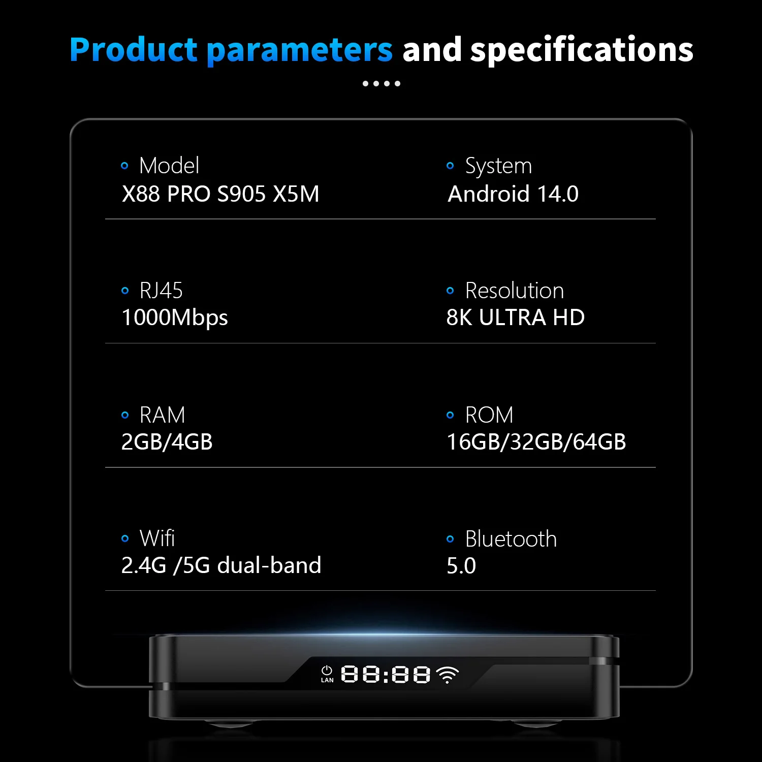 الأصلي X88PRO X5M صندوق التلفزيون الذكي أندرويد 14 رباعية النواة Amlogic S905X5M صندوق التلفزيون HDR 8K المزدوج واي فاي 2G 64G BT5.0 1000M Lan Set Top Box