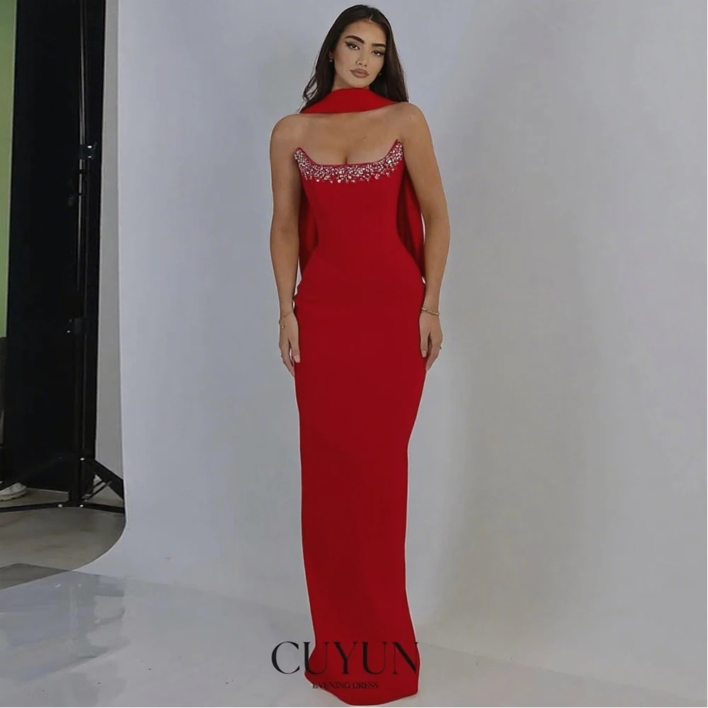 

CUYUN 2025 Elegant Straight Evening Gown with Beading Customized Strapless Formal Dresses Modern Women Evening Party Dresses