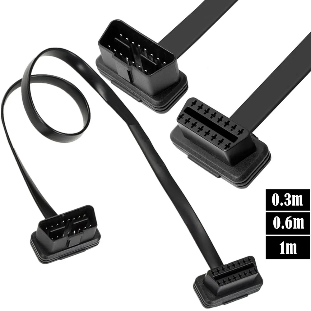 OBD2 Male-to-Female Extension Cable with OBD Elbow Flat Wire Stranded Wire GPS Tracking ELM327 Automotive Diagnostic Cable 8-Pin