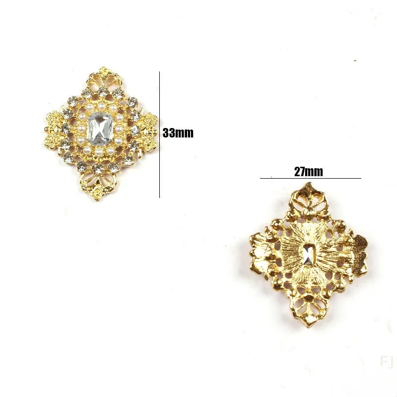 [YU] 5 szt. 27*33mm Stop Metalu Platerowany Złotem Guziki z Płaskim Tyłem Cyrkonie Perła Rękodzieło DIY Akcesoria Jubilerskie