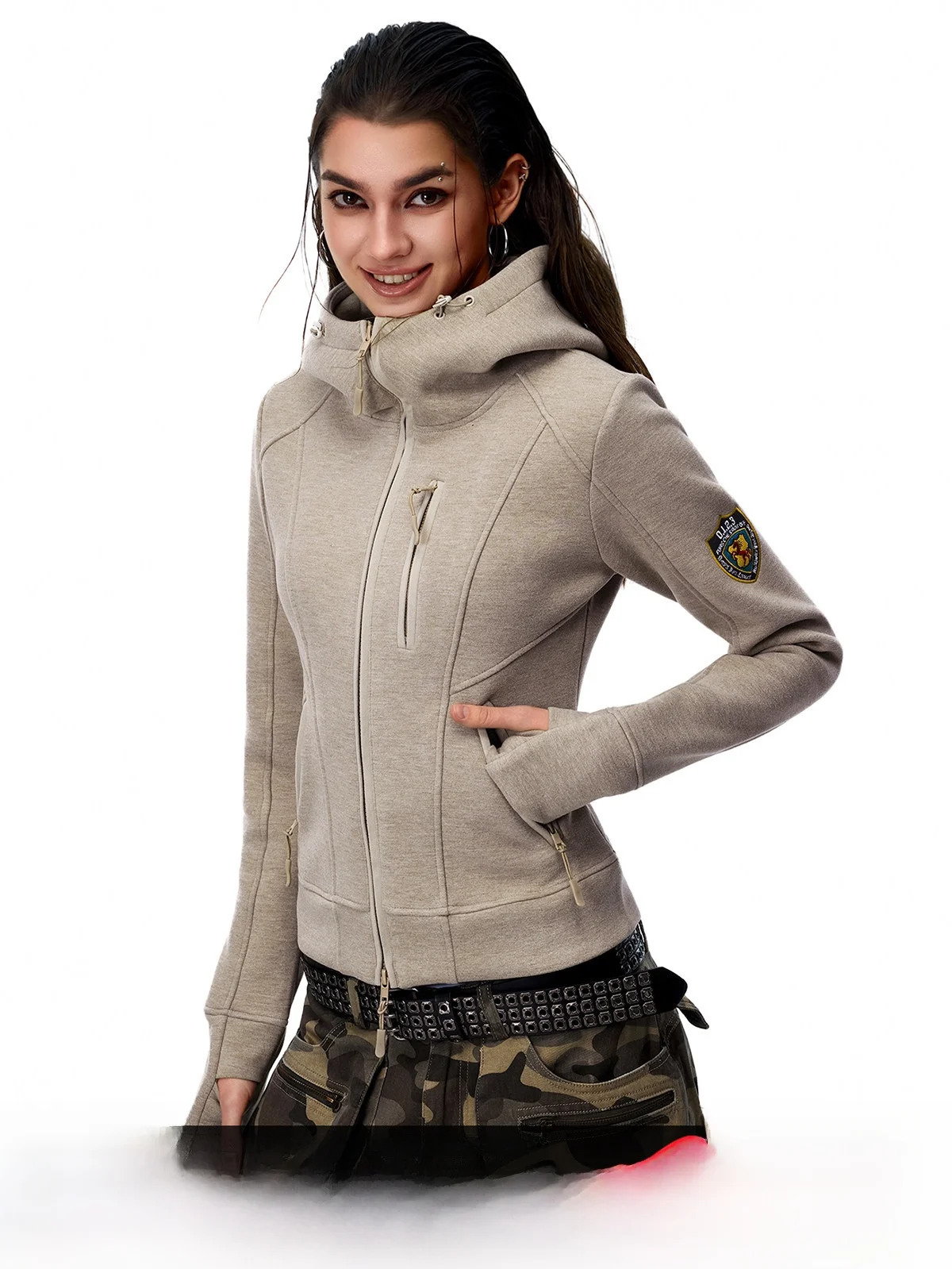 

0123Start Slimming Hooded Jacket Women's American Retro Style Outdoor Sports Sweatshirt Spring Season Regular Sleeve Length