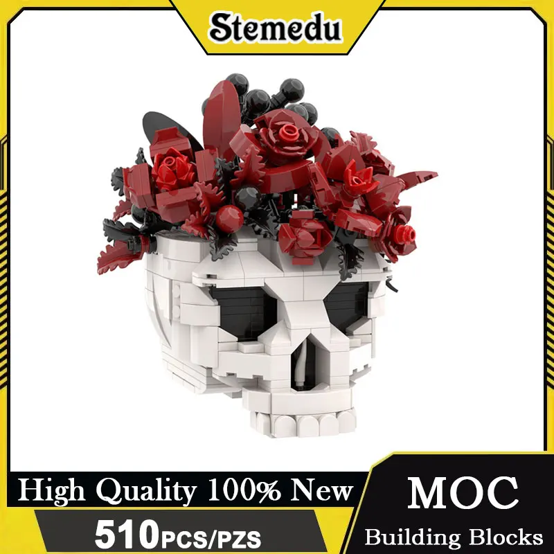 

510PCS MOC Creative Skull Bouquet Building Blocks Set Halloween Flowers Bricks Educational DIY Toys For Kids Adults Gift
