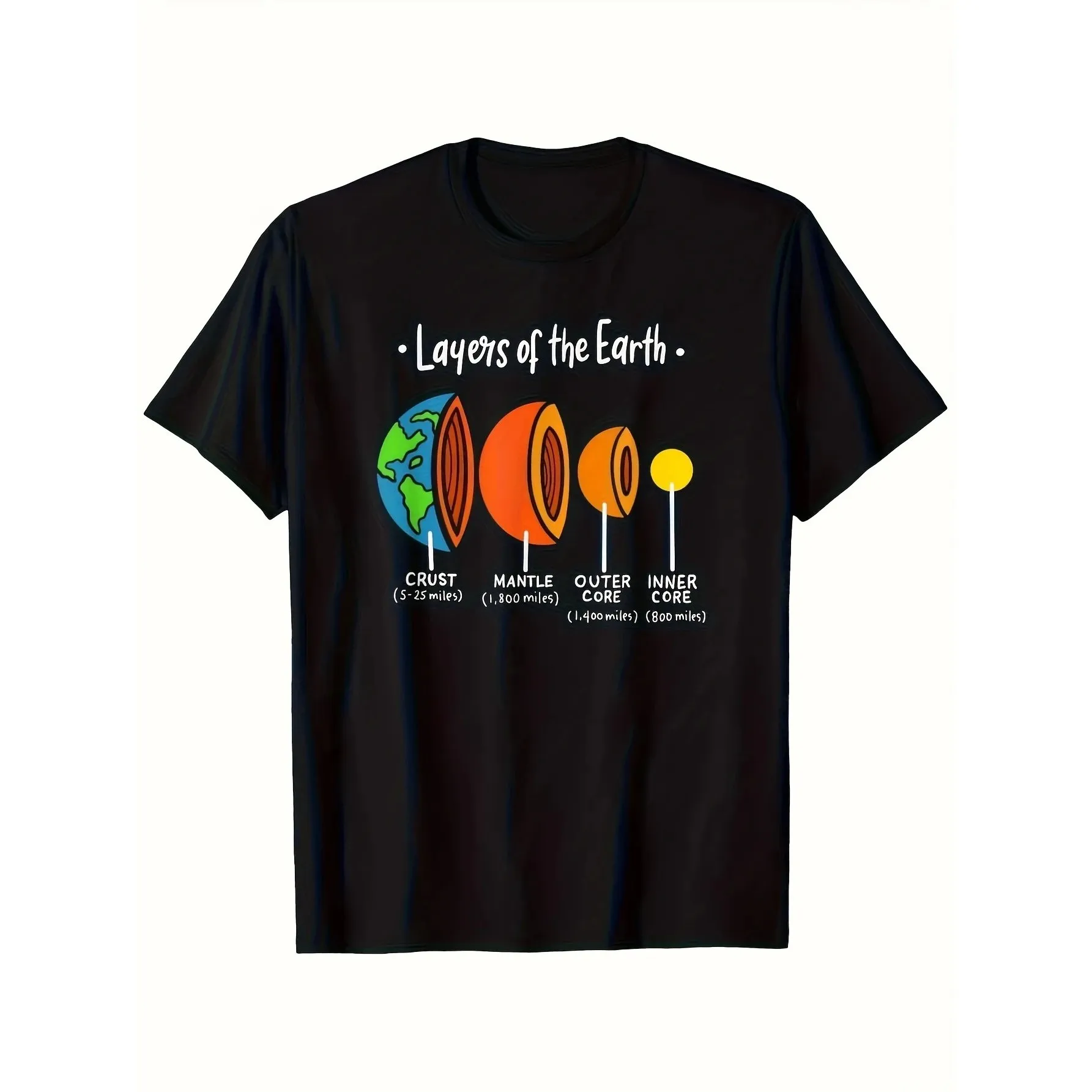 Layers of the Earth Science Graphic Crew Neck Cotton T-Shirt for Men Casual Daily